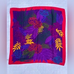 Liz Claiborne Purple Scarf with Red Border and Yellow & Blue Floral Accents